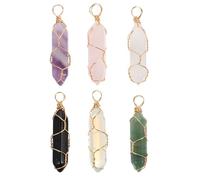 ULTECHNOVO 6pcs Hexagon Crystal Pendants Hanging Natural Stone Charms for Making DIY with Wire Wrapped Design in Amethyst White Iridescent Stone Blue Sandstone and East Agate