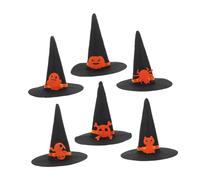 ULTECHNOVO 6pcs Small Felt Halloween Witch Hats for DIY Crafts Hair Accessories Black Skull Spider Cat Elf Pumpkin Bat Decorations for Masquerade Carnival Party and Cosplay