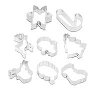 ULTECHNOVO 8 Pcs Stainless Steel Christmas Cookie Set Geometric Xmas Biscuit Molds for Baking Heat Resistant Shapes Including Santa Snowman Reindeer Candy Cane Snowflake Christmas Tree for