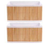 ULTECHNOVO Bamboo Storage Baskets 2pcs Foldable Desktop Makeup Organizer Basket Multifunctional Woven Storage Holder for Home Supplies and Small Item Organization