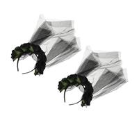 ULTECHNOVO Black Veil Headband Tulle and Polyester Material 2pcs with Lifelike Rose Accents Elegant Halloween and Festival Accessories for Women Costumes