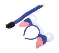 ULTECHNOVO Blue Bull Horn Headband and Soft Plush Cow Ears with Tail Set for, Cute Farm Animal Costume Accessory for Dress Up and Cosplay, Suitable for Classroom and Party