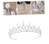 ULTECHNOVO Bride Pearl Rhinestone Headband Headdress Wedding Crown Hair Accessories for Bridal Ceremony White Crystal Princess Tiara