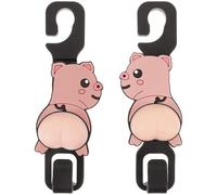 ULTECHNOVO Car Headrest Hooks for Vehicle Seat, 1 Pair Soft Silicone Cartoon Pig Design Auto Headrest Hooks for Handbag and Purse, Strong Universal Backseat Hanging Accessories for Travel
