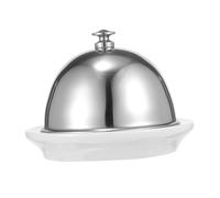 ULTECHNOVO Ceramic Butter Dish with Stainless Steel Lid Practical Round Cheese Plate for Serving Butter Cake Desserts Suitable for Home Kitchen Restaurants Food Stores Party and Outdoor Use
