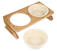 ULTECHNOVO Ceramic Cat Bowl with Wood Rack 600ml Capacity Elevated Reusable Pet Bowl Smooth Surface Bite Resistant for Cats and Kittens