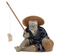 ULTECHNOVO Ceramic Fisherman Ornament 2.36In Mini Aquarium Decoration Fish Tank Adornment Bonsai Style for Garden Table Display