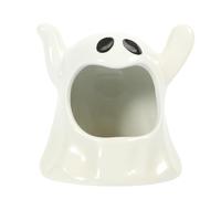 ULTECHNOVO Ceramic Ghost Shaped Hamster House Hideout for Rats and Hedgehogs Small Animal Habitat in White Sturdy Material for Pet Shelter and Halloween Decoration