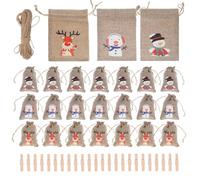 ULTECHNOVO Christmas Drawstring Gift Bags Set with Hemp Rope and Wood, Convenient Storage for Small Items, Christmas Party Favor Bags to Create Festive Atmosphere and Hold Candy Treats