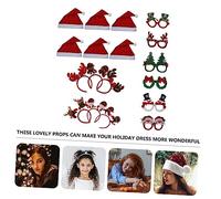 ULTECHNOVO Christmas Party Eyeglasses Set with Headbands and Hats Xmas Festival Props for Adults and Non Fading High Grade Material Comfortable Fit Holiday Photo Accessory and Gift