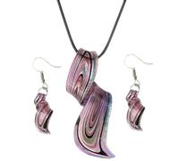 ULTECHNOVO Creative Purple Glass Necklace and Spiral Earrings Set for Women, Elegant Jewelry Accessory to Add Female Charm, for Dancing Parties and Birthdays