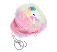 ULTECHNOVO Cute Coin Purse Small Makeup Pouch for Purse Unicorn Style Plush Polyester Zipper Coin Bag with Metal Keychain and Female Family Everyday Use