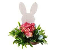 ULTECHNOVO Cute Wooden Bunny Figurine with Egg Flower Easter Tabletop Decoration Farmhouse Decor Artisan Detail Natural Wood Texture for Easter Joy