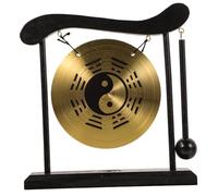 ULTECHNOVO Desktop Gong with Stand and Drumstick Vintage Chinese Alloy Feng Shui Gong Ornament for Home Office Decor Compact Traditional Percussion Instrument with Wishes Engraving