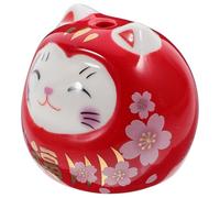 ULTECHNOVO Dharma Fortune Cat Figurine Miniature Japanese Ceramic Waving Cat for Home Car Decor Compact Tumbler Ornament for Bedrooms Offices Living Spaces