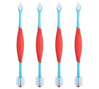 ULTECHNOVO Double-end Pet Toothbrush Set Plastic and TPE Material with Multi-Functional Tooth Cleaning and Gum Massage 4pcs for Dogs and Cats for Daily Oral Care