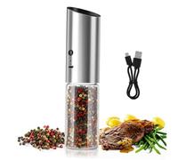 ULTECHNOVO Electric Adjustable Pepper Mill with Gravity Sensor One-Handed Operation USB Rechargeable Salt and Pepper Grinder for Kitchen Stainless Steel and Glass