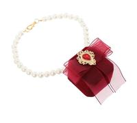 ULTECHNOVO Elegant Red Pet Ring Display Case Necklace with Simulated Pearl, Lightweight and Slightly Elastic Polyester Material, for Wedding Ceremony and Photography