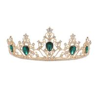 ULTECHNOVO Elegant Rhinestone Gems Crown for Women Classic Wedding Hair Accessory Retro Bridal Crown Jewelry in Green