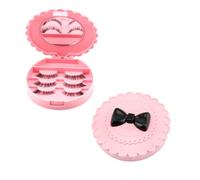 ULTECHNOVO Eyelash Storage Box Cosmetic Storage Case with Mirror Pink Bowknot Plastic False Lash Organizer Lovely Chic Funny Cute Fashion Makeup Tool for Ladies Women
