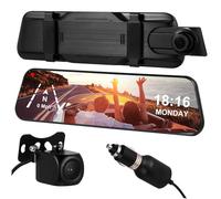 ULTECHNOVO Full Screen Streaming Dash Cam with Dual Front and Rear Cameras Touch Screen Wide Viewing Angle Loop Recording Rearview Mirror Dash Camera with Reverse Parking Assist for Safe
