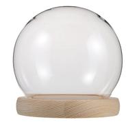 ULTECHNOVO Glass Cloche Dome with Wooden Base Transparent Display Cover for Eternal Flowers and Mini Clay Figures Protective Dustproof Ornament for Desktop Round Display Case