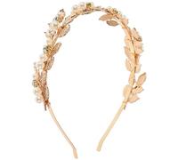 ULTECHNOVO Golden Leaf Headpiece Pearl Headband Alloy Baroque Fashionable Versatile Accessory Not Easy to Deform Bridesmaid Bride Party Engagement Hair Accessory