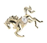 ULTECHNOVO Golden Miniature Horse Brooch with Rhinestones and Imitation Pearls, Versatile Accessory for Formal Events and Halloween, Elegant Vintage Style Lapel Pin for Women and Men