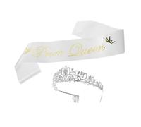 ULTECHNOVO Graduation Party Decorations Prom Queen Sash and Headband Set White for Celebrations Easy to Match with Outfits Design for Unforgettable Memories