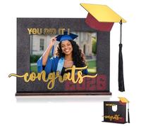 ULTECHNOVO Graduation Photo Frame with Tassel Class of 2026 20x15 cm | Black Wooden Craftsmanship, Solid Broad Base, Non Fade Picture Protection, Ideal for Student Desk and Living Room Shelf