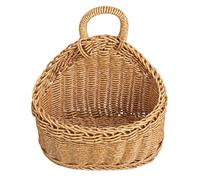 ULTECHNOVO Hanging Wall Basket for Kitchen Storage, Woven Wicker Vegetable Baskets for Organizing Garlic Onion Potato, Plastic Rattan Fruit Hamper Mounted with Handle, Pantry Home Decor, Light Brown