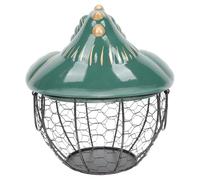 ULTECHNOVO Hen Shaped Eggs Basket with Iron Mesh Frame Large Capacity Ceramic Organizer Portable Kitchen Storage Tool for Garlic and Small Objects Home Use