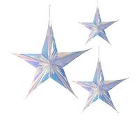 ULTECHNOVO Iridescent Foil Star Ceiling Decorations 12", 16", 24"- Colour-Shifting PET Ornaments for Christmas, Wedding & Party - Reusable Hanging Stars for Home, Staircase, Fireplace