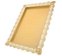 ULTECHNOVO Iron Lace Square Cake Serving Tray, Large Gold Rectangular Food Display Plate for Household Snacks and Dessert Platters, Decorative Iron Snack Dish for Home Entertaining