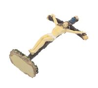 ULTECHNOVO Jesus Resin Sculpture with Moss Base Cross Figurine, Vertical Standing Nativity Decoration for Home, Tabletop Catholic Cross Decor for Living Room and Prayer Altar