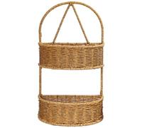 ULTECHNOVO Khaki 2-tier Wall-mounted Storage Basket for Kitchen and Bathroom, Iron and Pp Material Woven Hanging Basket with Space-saving Rustic Pastoral Style for Fruits and Kitchen Tools