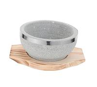ULTECHNOVO Korean Stone Rice Bowl with Wooden Tray 14cm Sturdy Soup Bowl for Bibimbap Korean Cooking Essentials Traditional Hot Stone Pot for Home Dining