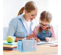 ULTECHNOVO Large Capacity Double Pencil Case with Double Zipper Spacious Stationery Bag for Students Flip Cover Design for Easy Access Blue Portable Organizer for Pens Rulers Cards and School