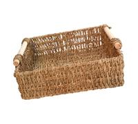ULTECHNOVO Large Natural Straw Desktop Storage Basket with Wooden Handle Multi-purpose Organizer for Sundries Cosmetics Keys Home and Office Tabletop Use