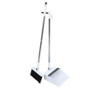 ULTECHNOVO Long Handle Cleaning Broom and Foldable Dustpan Set Lightweight Stainless Steel with Rotating Broom and Nonstick Bristles White Elegant Floor Sweeper Combo for Home Use