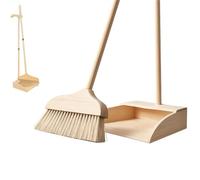 ULTECHNOVO Long Handled Broom and Dustpan Set Stiff Bristles for Floor Cleaning Wooden Handle Pig Bristle Brush for Home and Office Use