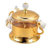 ULTECHNOVO Metal and Glass Kitchen Storage Jar with Lid and Spoon Airtight Sealed Tea Jar for Household Snacks Candy Canister for Spices and Sugar High Temperature Resistant Condiment