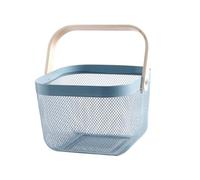 ULTECHNOVO Metal Wire Mesh Storage Basket with Wooden Handle Home Organizer for Picnic Shopping and Fruit Storage Odorless Iron Basket for Kitchen and Outdoor Use Blue