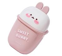 ULTECHNOVO Mini Desktop Waste Basket with Lid Cute Cartoon Rabbit Small Trash Can for Tabletop Storage Bin in Pink and White, Mini Countertop Sundries Container for Home Office