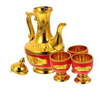 ULTECHNOVO Mini Gold Finish Kettle and Offering Cup Set for Chinese Buddhist Worship Sturdy Renaissance Decor Chalice Goblets for Prayer Blessing Ceremonies and Spiritual Practices