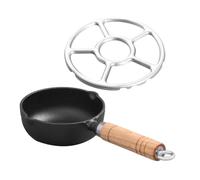 ULTECHNOVO Mini Iron Egg Frying Pan for Oil Heating and Sauce Pouring | Wood Handle, Stainless Steel Stove Rack Included, Compact Design for Students, Small Kitchens, Gas Stove Use