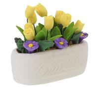 ULTECHNOVO Miniature Tulip Artificial Potted Plants, Small Resin Flower Garden Model for Dollhouse Decoration, Mini Bonsai Figurine Micro Landscape Ornament