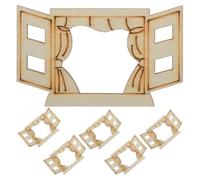 ULTECHNOVO Miniature Wooden Window Frames Paintable 6pcs Unfinished Wood Craft Shapes for Model Train Scenery Festival Handcraft Materials Classroom Supplies