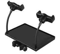 ULTECHNOVO Multifunctional Microphone Sound Card Tray 20x14cm with Dual Mic Mount and Storage Box, Clamp-On Mic Holder for Music Stand and Broadcasting Accessories