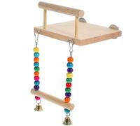 ULTECHNOVO Natural Wooden Bird Perch Stand Platform for Parrots and Birds with Synthetic Material, Bell Accessory, Suitable for Playing and Standing in Birdcages